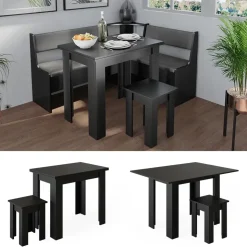 Vicco Küchentisch Esstisch Esszimmertisch Roman Schwarz 90 cm modern Eckbankgruppe Esszimmergruppe Küchensitzgruppe Sitzbankgruppe Küchenmöbel Esszimmermöbel Sitzhocker Tischhocker