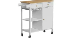 Vicco Küchenwagen Trayz, Weiß, 89 x 87 cm mit Rollen, mit Flaschenablage und Weinglashalter für Flexible Nutzung
