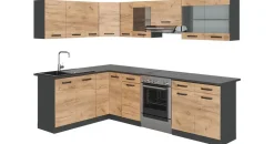 Vicco Winkelküche L-Form 267 x 167 cm Anthrazit/Goldkraft Eiche