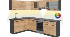 Vicco Winkelküche L-Form 267 x 167 cm Anthrazit/Goldkraft Eiche