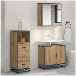 vidaXL Badezimmermöbel-Set mit Regal 3-tlg. Artisan-Eiche