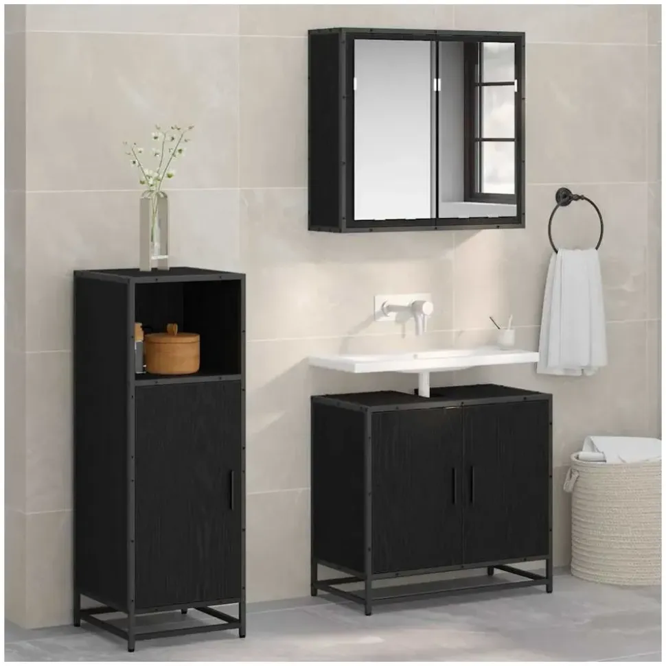 vidaXL Badezimmermöbel-Set 1-tlg. Schwarz Eiche