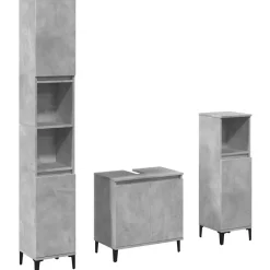 vidaXL Badmöbel-Set Betongrau 3-tlg. Holzwerkstoff