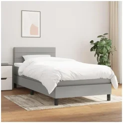 vidaXL Boxspringbett mit Matratze Hellgrau 100 x 200 cm Stoff
