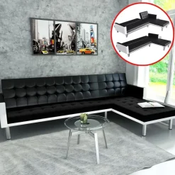 vidaXL Eckcouch Kunstleder 2-Sitzer Schwarz