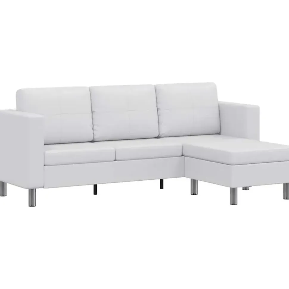 vidaXL Eckcouch Kunstleder 3-Sitzer Weiß