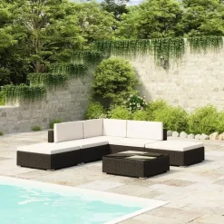 vidaXL Garten-Lounge-Set mit Auflagen schwarz/weiß