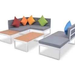 vidaXL Garten-Lounge-Set mit Auflagen 4-tlg. weiß/braun
