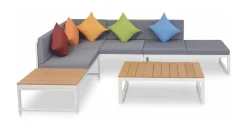 vidaXL Garten-Lounge-Set mit Auflagen 4-tlg. weiß/braun