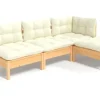 vidaXL Garten-Lounge-Set 4-tlg. creme Kissen/Kiefernholz