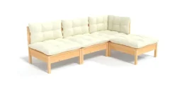 vidaXL Garten-Lounge-Set 4-tlg. creme Kissen/Kiefernholz