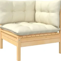 vidaXL Garten-Lounge-Set 4-tlg. creme Kissen/Kiefernholz