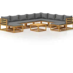 vidaXL Garten-Lounge-Set 11-tlg. grau Akazie