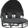 vidaXL Outdoor-Loungebett mit Dach und Kissen schwarz