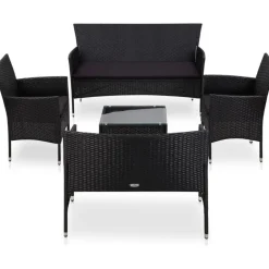 vidaXL Polyrattan Gartenset 5-tlg. schwarz 43972