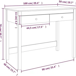 vidaXL Schreibtisch Kiefer massiv / Braun