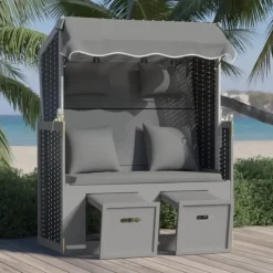 vidaXL Strandkorb Anthrazit/Schwarz inkl. Kissen