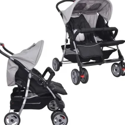 vidaXL Zwillingsbuggy grau und schwarz