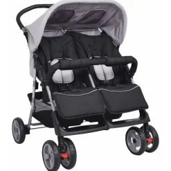 vidaXL Zwillingsbuggy grau und schwarz