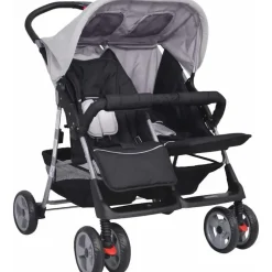 vidaXL Zwillingsbuggy grau und schwarz