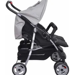 vidaXL Zwillingsbuggy grau und schwarz
