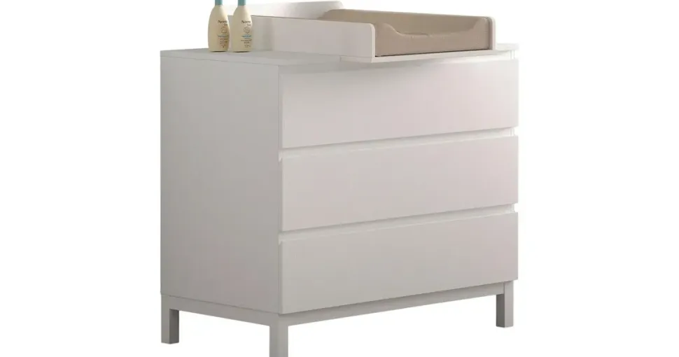 Vipack Wickelkommode weiß Holz, Holzwerkstoff, Kiefer, teilmassiv, 3 Schubladen Schubladen, 98.5x103.4x72.6 cm, Babymöbel, Wickelkommoden, & Zubehör, Wickelkommoden