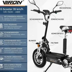 Viron VR-1500-EEC 1000 W 35 km/h Schwarz mit Korbset