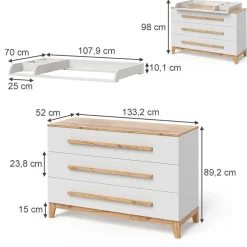 VitaliSpa Wickelkommode Malia, Weiß/Artisan, 133.2 x 98 cm