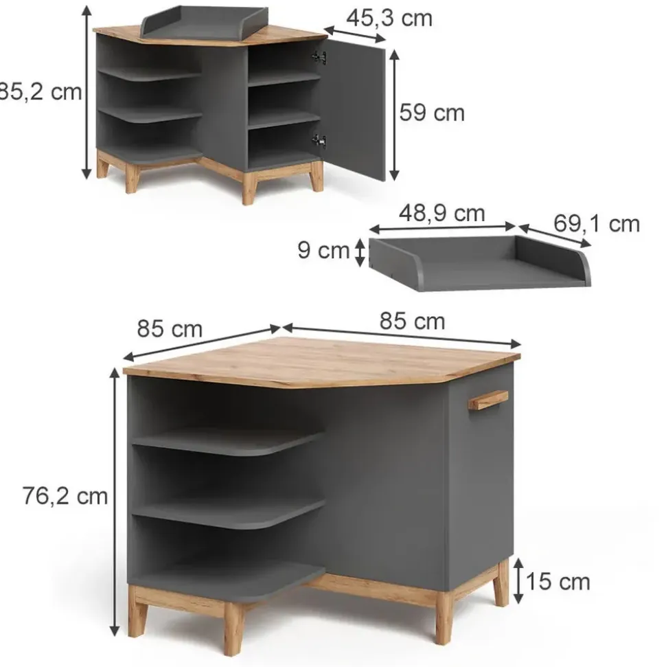VitaliSpa Wickelkommode Malia, Grau/artisan, 85 x 85.2 cm mit Tür,
