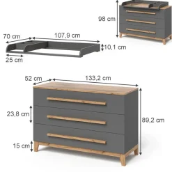 VitaliSpa Wickelkommode Malia, Grau/artisan, 133.2 x 98 cm