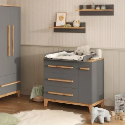 VitaliSpa Wickelkommode Malia, Grau/Artisan, 98 x 98 cm mit Schubladen,