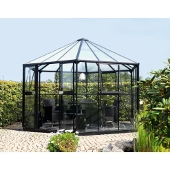 Vitavia Hera 9000 Alu schwarz ESG 3 mm/Dach HKP 6 mm 9 m2 inkl. Fundament