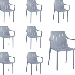 vortivo Gartenstuhl 8er Set stapelbar – Hochwertige Outdoor-Stühle in Grau,