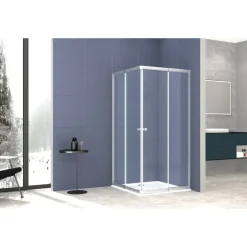 WELLTIME Trento Eckdusche mit Schiebetür 90 x 180 cm grau Einscheibensicherheitsglas