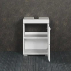 WELLTIME Waschbeckenunterschrank 1 Tür 40 x 56 x 34 cm Weiß/Weiß Hochglanz