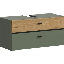WELLTIME Waschbeckenunterschrank VANN 2 Schubkästen 75 x 35 cm Grün/Schwarz