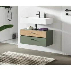 WELLTIME Waschbeckenunterschrank VANN 2 Schubkästen 75 x 35 cm Grün/Schwarz