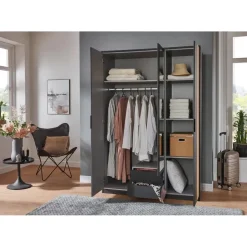 WIMEX Drehtürenschrank Lübeck 135 x 199 x 58 cm Schwarz/Grau