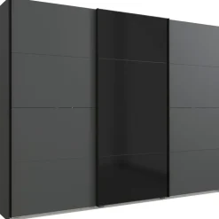 WIMEX Schlafzimmer-Set "Barcelona", grau (graphit, abgesetzt glas schwarz), B:289cm H:208cm T:210cm, Holzwerkstoff, Spanplatte, Schlafzimmermöbel-Sets, 4-teiliges Set