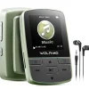 WOLFANG MP3-Player mit Bluetooth 5.2, Sportclip, Mini-Größe, Gewicht 28,3 g, HiF-FM-Radio, Diktiergerät, Kopfhörer im Lieferumfang enthalten,Militärgrün