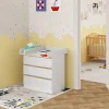 Woltu Wickelkommode mit Wickelaufsatz, abnehmbar, mit 3 Schubladen, Weiß+Eiche - Weiß