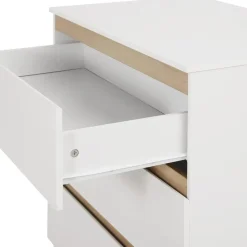 Woltu Wickelkommode mit Wickelaufsatz, abnehmbar, mit 3 Schubladen, Weiß+Eiche - Weiß