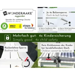 wondermake® Sandkasten mit Dach und Abdeckung grau/schwarz/weiß