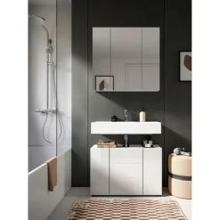 xonox.home Waschbeckenunterschrank Vira 82 x 56 x 34 cm Weiß Hochglanz