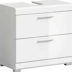 xonox.home Waschbeckenunterschrank 2 Schubladen 60 x 56 x 34 cm Weiß Hochglanz