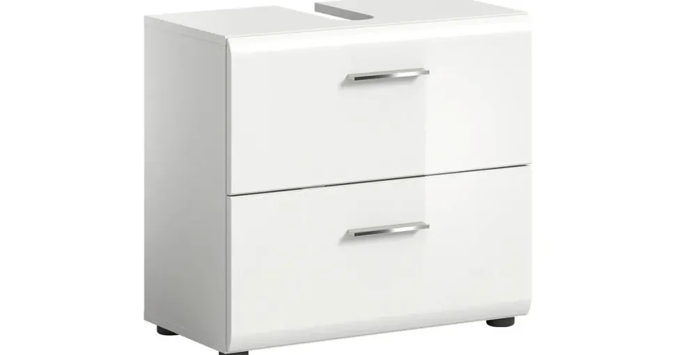 xonox.home Waschbeckenunterschrank 2 Schubladen 60 x 54 x 30 cm Weiß Hochglanz