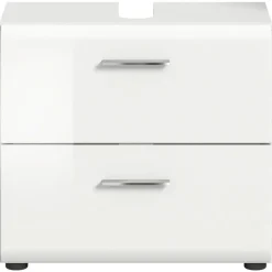 xonox.home Waschbeckenunterschrank 2 Schubladen 60 x 54 x 30 cm Weiß Hochglanz