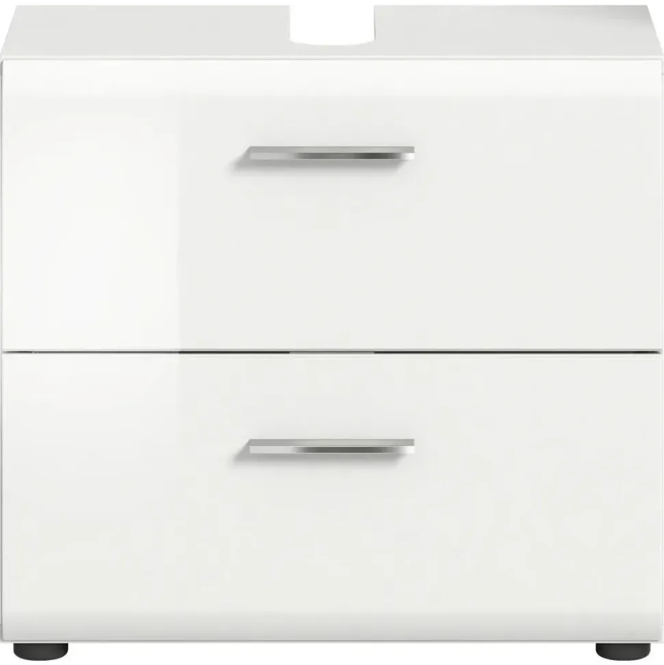 xonox.home Waschbeckenunterschrank 2 Schubladen 60 x 54 x 30 cm Weiß Hochglanz
