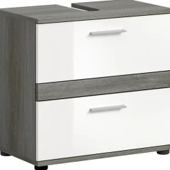 xonox.home Waschbeckenunterschrank Blake 60 x 57 x 34 cm Grau/Weiß Hochglanz