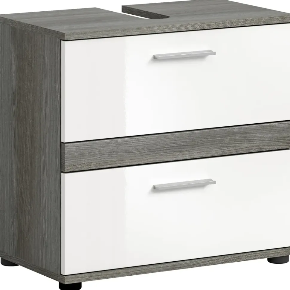 xonox.home Waschbeckenunterschrank Blake 60 x 57 x 34 cm Grau/Weiß Hochglanz